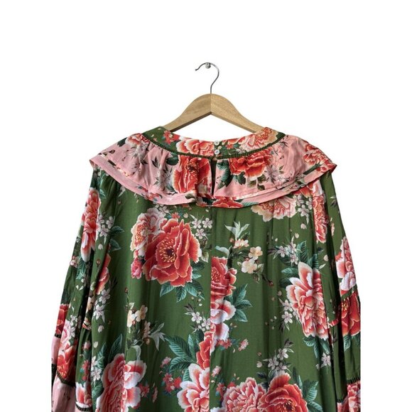 Farm Rio Long Sleeve Green Floral Dress 1X NWT Elinor Tunic Ruffle Short Flowy - Picture 6 of 15